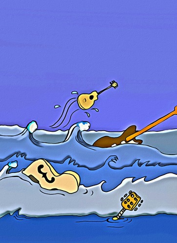 Cartoon: Guitars in toon (medium) by tonyp tagged arp,arptoons,guitar,water