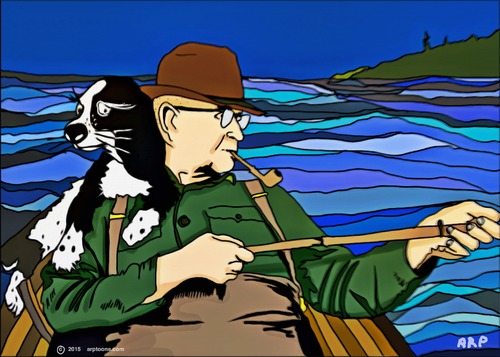 Man and his Dog Fishing By tonyp | Nature Cartoon | TOONPOOL