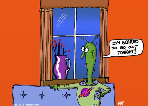 Cartoon: Oooh scared to go out (medium) by tonyp tagged scared,out,afraid,alien,arp