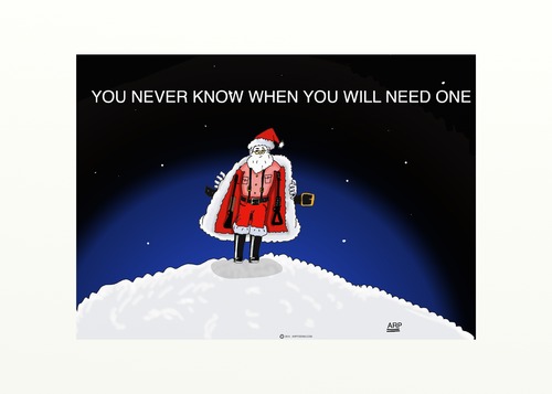 Cartoon: Santa showing off his babies (medium) by tonyp tagged arp,santa,guns,arptoons