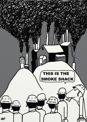 Cartoon: SMOKE SHACK (medium) by tonyp tagged arp,smoke,shack,cigs,fags,new,job,arptoons