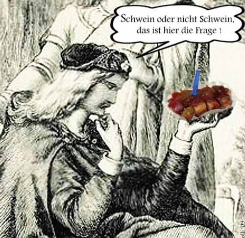 Cartoon: Die wahre Frage... (medium) by OliverFriedenau tagged currywurst,hamlet,schwein,wurst,ketchup