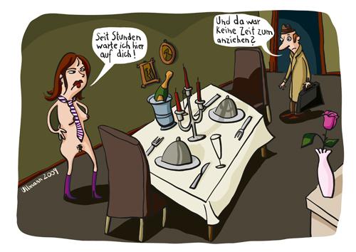 Cartoon: Keine Zeit (medium) by ullmann tagged beziehung,liebe,paar,romantisch,candlelightdinner