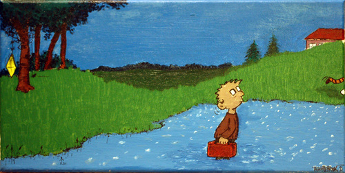 Cartoon: Rolf In Amerrika (medium) by The Ripple Brook tagged brown,charlie,watterson,shultz,hobbes,calvin,nature,painting,abstract,acryl,tribute,comic,canvas