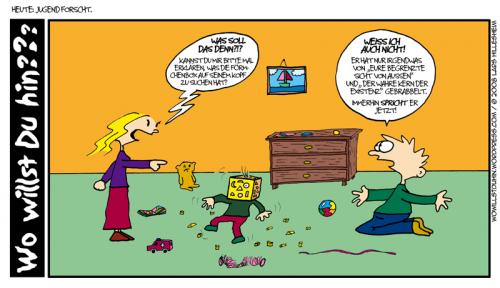 Cartoon: Der Kern der Dinge (medium) by The Ripple Brook tagged baby,sprechen,existenz,spielzeug,der