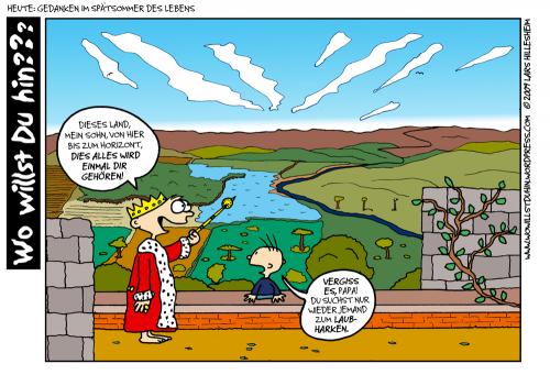Cartoon: Der Trick (medium) by The Ripple Brook tagged kind,könig,vater,erbe,königreich,laub,trick