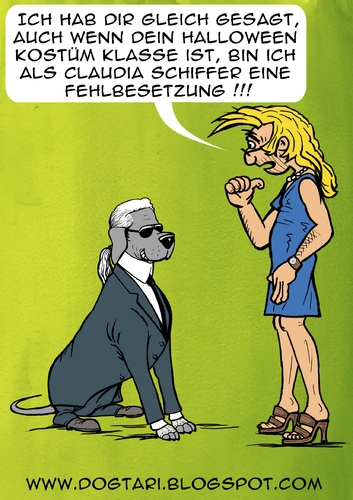 Cartoon: Halloween mit Bruno Lagerfeld 2 (medium) by dogtari tagged kostüm,schiffer,claudia,bruno,dogtari,halloween,lagerfeld,karl