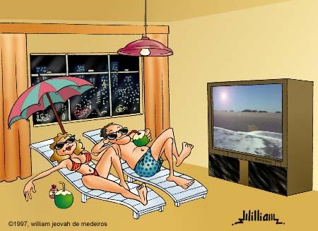 Cartoon: Modern holiday (medium) by William Medeiros tagged holuday,sun,beach,television