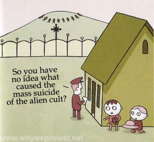 Cartoon: Alien Cult (medium) by Anonymous tagged scientology,tom,cruise,suicide,xenu,alien,cult