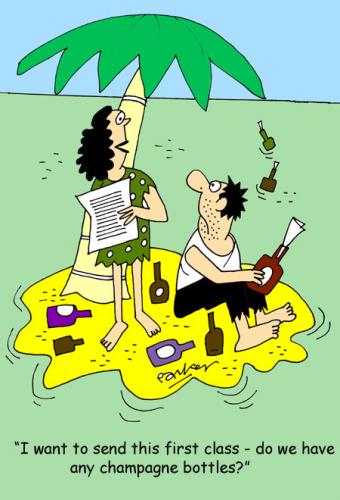 Cartoon: Champagne life style. (medium) by daveparker tagged desert,island,champagne,messages,in,bottles,