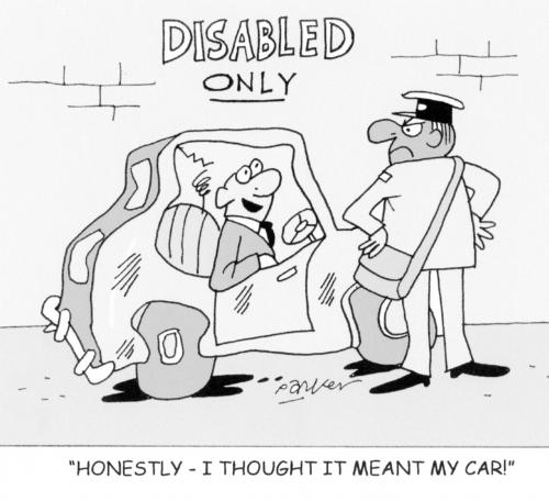 Cartoon: Disabled car. (medium) by daveparker tagged car,parking,attendant