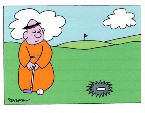 Cartoon: Golfing monk. (medium) by daveparker tagged monk,golf,tonsure,shaped,hole,