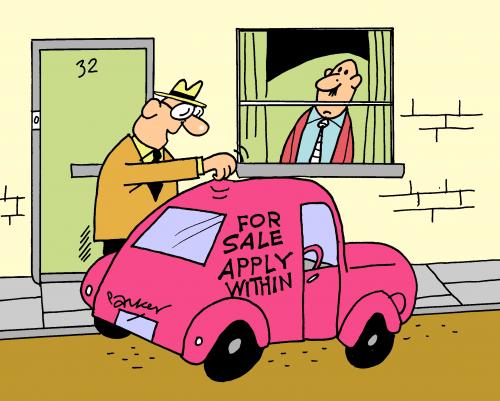 Cartoon: Second hand. (medium) by daveparker tagged car,customer,bemused,seller