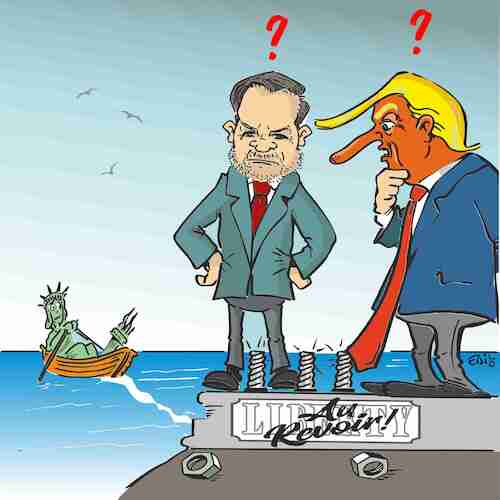 Cartoon: Au revoir (medium) by eisi tagged liberty,france,trump,vance,autokratie