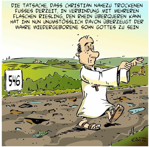 Cartoon: Gottes selbsternannter Sohn (medium) by eisi tagged gottes,sohn,über,wasser,gehen,trockenheit