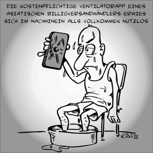 Cartoon: Ventilatorapp (medium) by eisi tagged hitze,asiatische,billigware