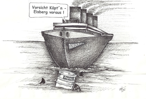 Cartoon: Eisberg voraus (medium) by Jot tagged patrioten,idioten,demonstranten,straßevolksverhetzung,afd,demokratie,ausländerfeindlich,volk,pöbel,angst,haß,feindlich,mitläufer,pegida