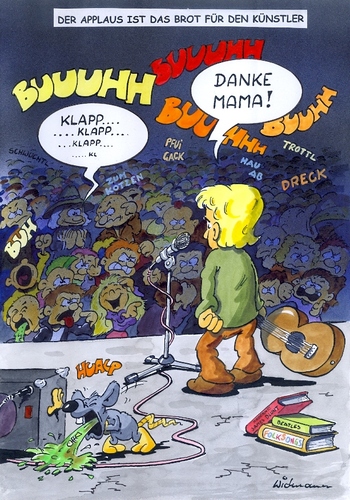 Cartoon: Applaus (medium) by widmann tagged musik,applaus,konzert,bühne,gitarre,sänger