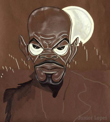 Cartoon: Samuel L Jackson (medium) by juniorlopes tagged caricature,movie,samuel l jackson,hollywood,traumfabrik,karikatur,illustration,schauspieler,star,black panther,black muslim,kkk,rassismus,action,abenteuer,scifi,film,fernsehen,kino,toleranz,ghetto,rap,gangster