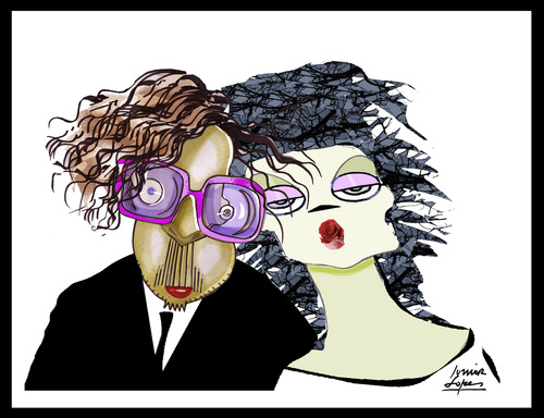 Cartoon: Tim Burton Helena Bonham Carter (medium) by juniorlopes tagged tim,burton,helena,bonham,carter,tim,burton,helena,bonham,carter