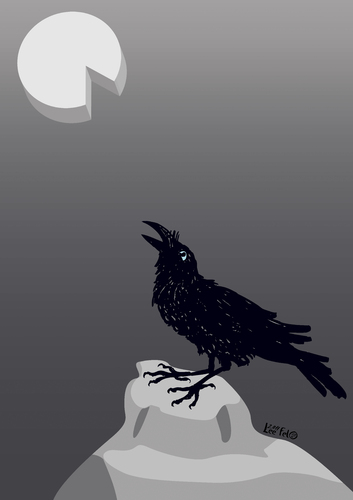 Cartoon: Howling raven (medium) by LeeFelo tagged raven,cheese,howling,full,moon,black,hungry,rock,stone,feather
