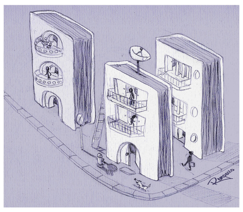 Cartoon: Book Village (medium) by Marcelo Rampazzo tagged book,village,buch,bücher,literatur,illustration,stadt,city,wohnen