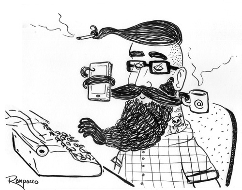 Cartoon: Hipster morning (medium) by Marcelo Rampazzo tagged hipster,technology,hipster,technology