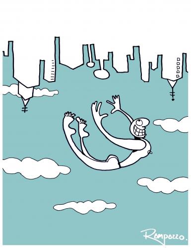 Cartoon: Jump (medium) by Marcelo Rampazzo tagged death,stadt,city,hauptstadt,wohnen,leben,tod,sterben,jenseits,himmel,fliegen,fallen,fall,schweben,übergang,ableben,freiheit,freude,glück,erlösung,gott,religion,glaube,selbstmord