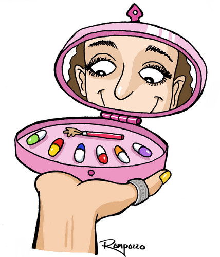 Cartoon: Makeup (medium) by Marcelo Rampazzo tagged abuse,medication,adolescents