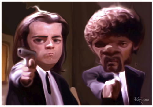 Cartoon: Pulp Fiction (medium) by Marcelo Rampazzo tagged pulp,fiction,movies,cinema,actor,jonh,travolta,samuel,jackson