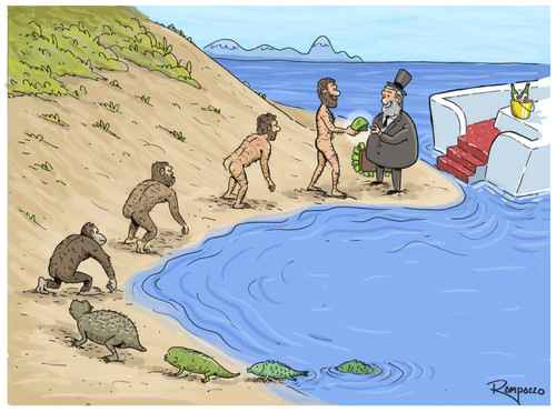 Cartoon: The origen of corruption (medium) by Marcelo Rampazzo tagged corruption,evolution,money,corruption,evolution,money