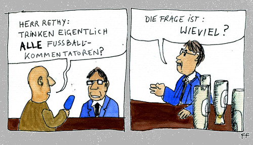 Cartoon: . (medium) by Florian France tagged kommentatoren,rethy,bela,moderator,bundesliga,weizen,bier,zdf,hefe,fußball
