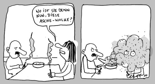 Cartoon: Die Aschewolke (medium) by Florian France tagged aschewolke,wolke,flugzeug,flughafen,gesperrt,der,flugverkehr,liegt,darnieder