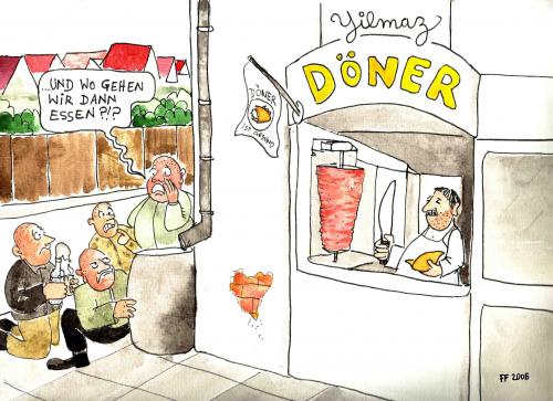 Cartoon: döner (medium) by Florian France tagged döner,kebab,essen,molotov,gewalt,nazi,immigration,hunger,glatze