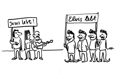 Cartoon: Jesus lives ! (medium) by Florian France tagged jesus,lives,elvis,lebt