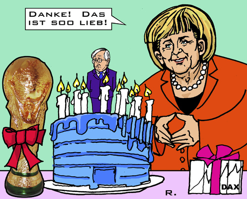 Cartoon: Alles Gute! (medium) by RachelGold tagged dax,juncker,eu,fifa,geburtstag,jahre,60,merkel,angela