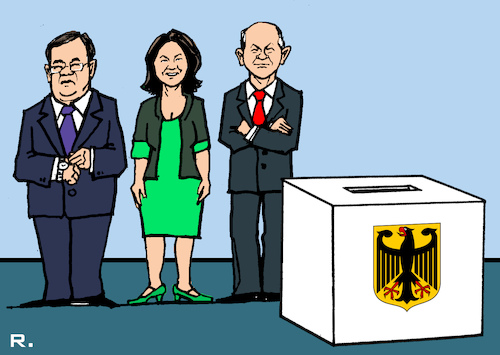 Cartoon: Bundestagswahl 21 (medium) by RachelGold tagged deutschland,bundestagswahl,2021,cdu,csu,union,spd,grüne,laschet,scholz,baerbock