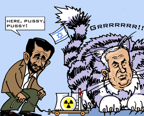 Cartoon: Dangerous Game (medium) by RachelGold tagged iran,israel,ahmadinejad,netanyahu,nuclear,power,plant