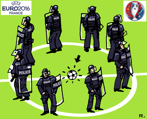 Cartoon: EURO 2016 in France (medium) by RachelGold tagged sokker,euro,fifa,2016,france,paris,police,security,terror