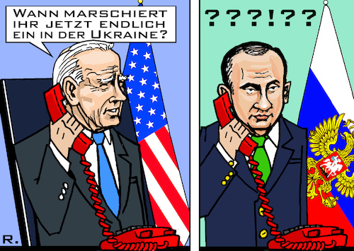 Cartoon: Gipfel-Telefonat (medium) by RachelGold tagged usa,russland,biden,putin,telefonat,gipfel,kriegswarnungen,usa,russland,biden,putin,telefonat,gipfel,kriegswarnungen