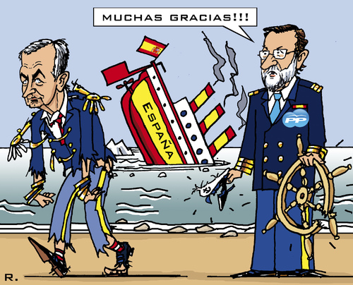 Cartoon: Handover of Power (medium) by RachelGold tagged election,resignation,barco,pp,psoe,rajoy,zapatero,spain