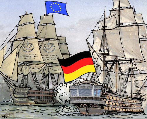 Cartoon: Interessen gesteuerte Justiz? (medium) by RachelGold tagged eugh,bundesverfassungsgericht,eu,deutschland,ezb,staatsanleihen,käufe,inflation