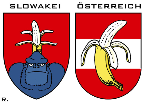 Cartoon: Nachbarn (medium) by RachelGold tagged slowakei,österreich,wappen,korruption,schmiergeld