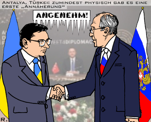 Cartoon: Peace Talks? (medium) by RachelGold tagged russland,ukraine,türkei,krieg,frieden,friedensgespräche,antalya,lawrow,kuleba,russland,ukraine,türkei,krieg,frieden,friedensgespräche,antalya,lawrow,kuleba