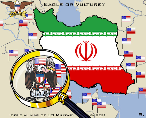 Cartoon: Presence of US-Military (medium) by RachelGold tagged iran,war,usa,nuke,deal,preparations,propaganda,warmongers
