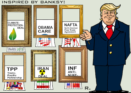 Cartoon: Street-Art-Vandal-Activist Trump (medium) by RachelGold tagged trump,banksy,art,vandal,activist,shredding,contracts