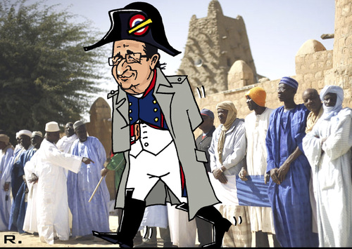 Cartoon: The Liberator (medium) by RachelGold tagged france,francoise,hollande,mali,tibuktu,war,napoleon