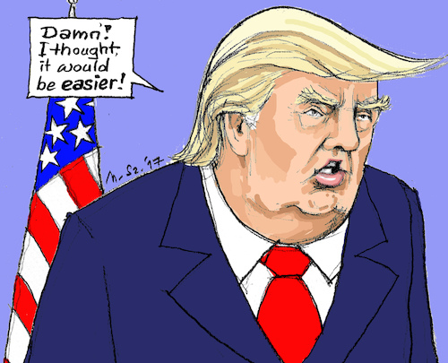 Cartoon: 100 Days US-President (medium) by MarkusSzy tagged usa,president,trump,100,days,not,easy