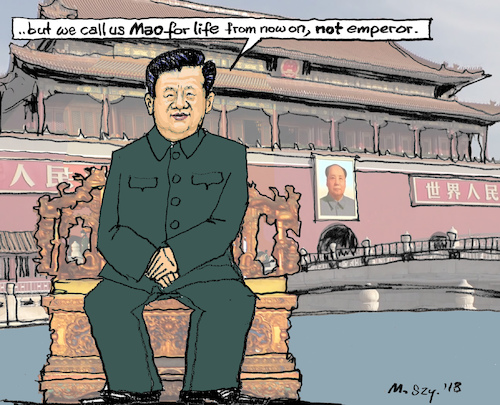 Cartoon: Chinese Emperor? (medium) by MarkusSzy tagged china,xi,jinping,president,for,life,emperor,beijing,palace,throne,cinese,empire,mao