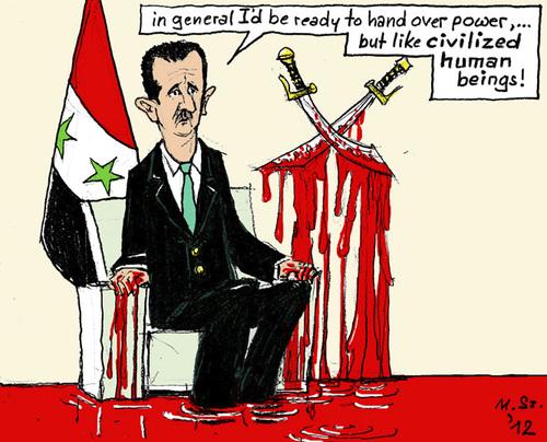 Cartoon: Civilized!!! (medium) by MarkusSzy tagged syria,assad,resign
